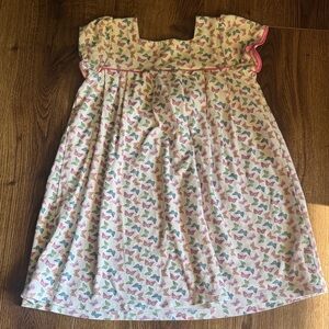 Girls Butterfly Print Dress with Pink Trim